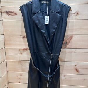 Dex Black Faux Leather Midi Dress